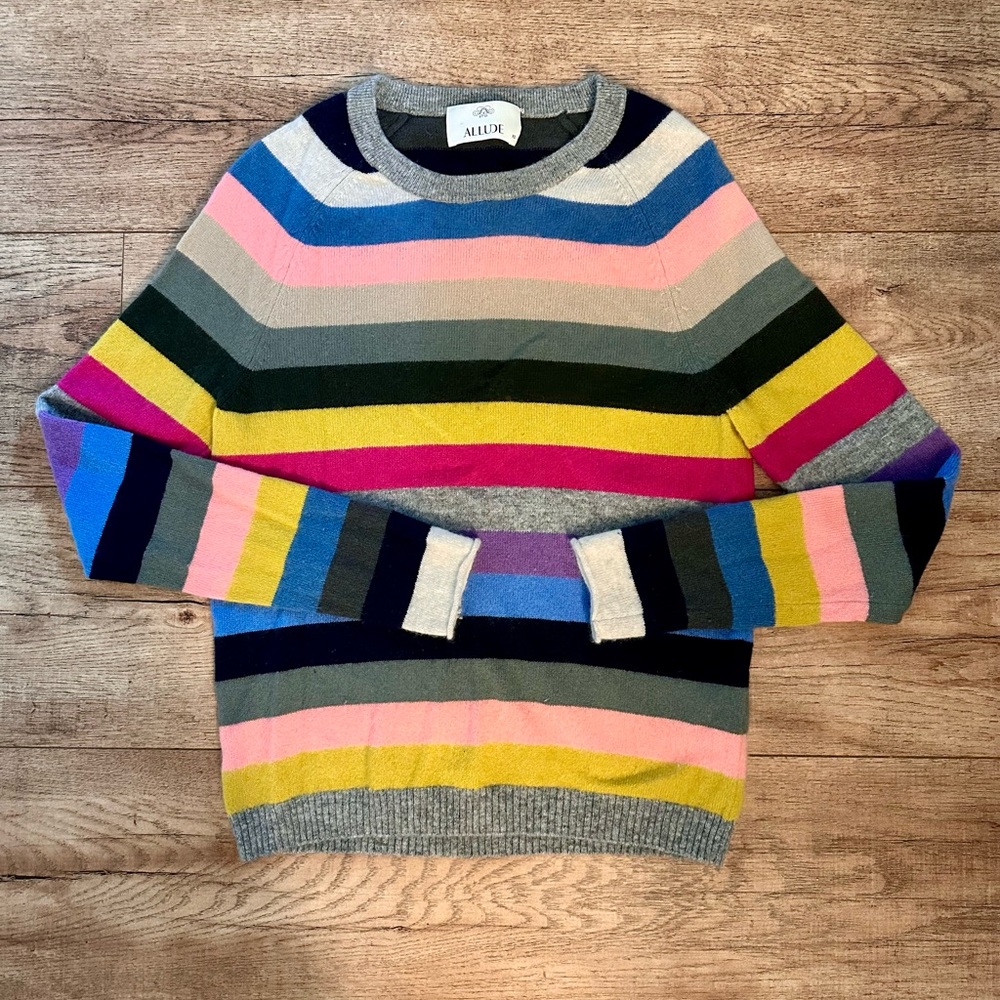 Allude Striped Colorful Cashmere Sweater Size XS